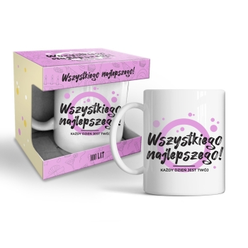 Kubek Happy day różowy - Wszystkiego najlepszego!